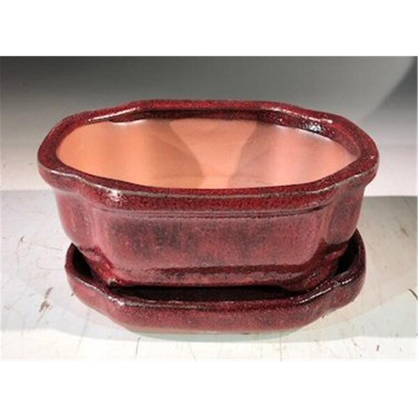 Paisaje 6 x 4.5 x 2.5 in. Ceramic Bonsai Pot with Humidity Drip Tray, Parisian Red - Rectangle PA2529863 - main